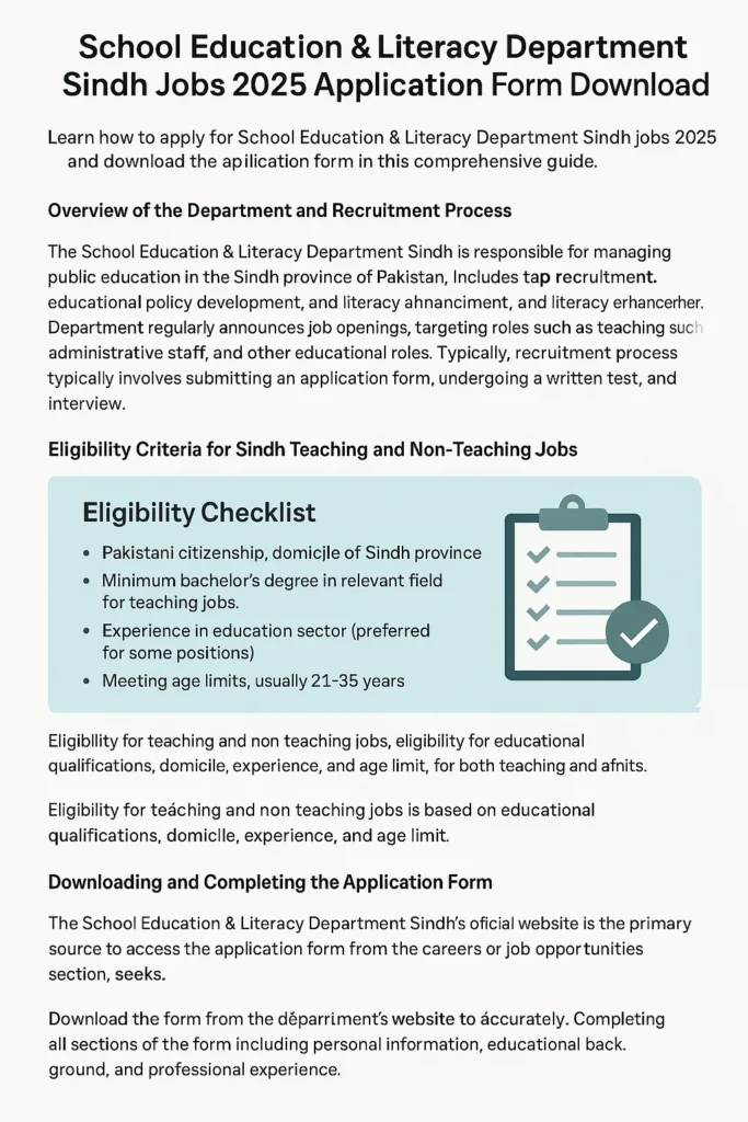 School Education & Literacy Department Sindh Jobs 2025 Application Form Download