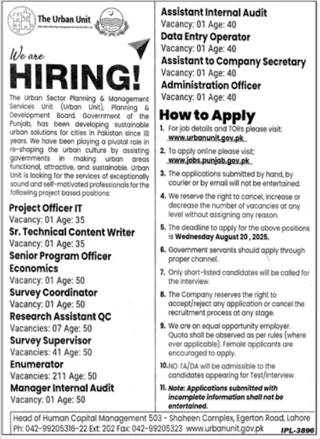 Survey Supervisor at the Urban Unit Punjab 2025