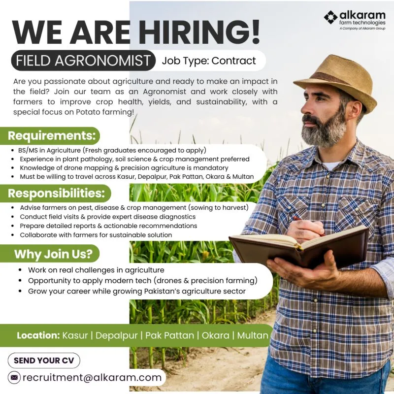 Field Agronomist Job 2025 at Alkaram Group