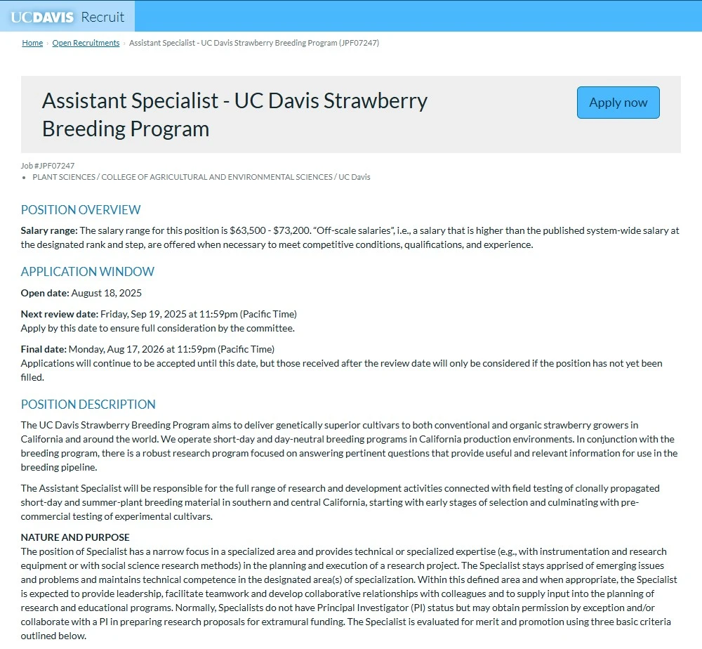 UC Davis Assistant Specialist Job 2025