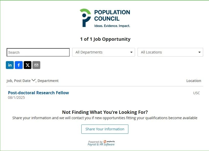 Post Doctoral Research Fellow 2025 at Population Council