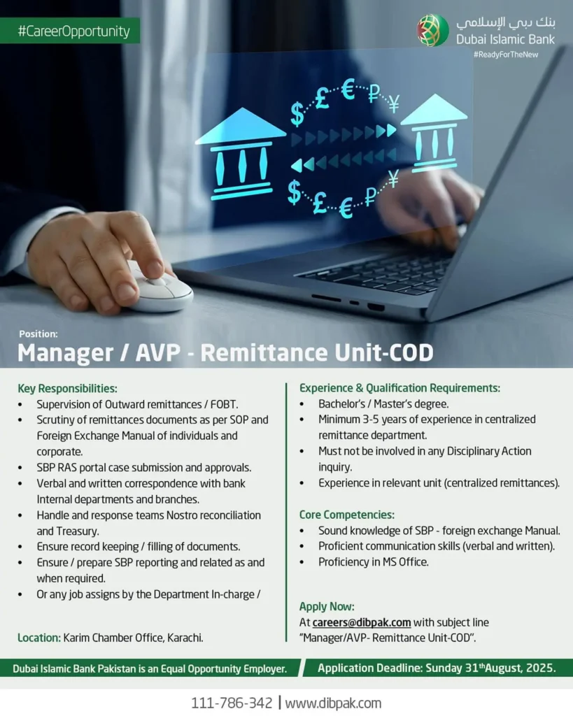 Manager at Dubai Islamic Bank Pakistan Jobs 2025