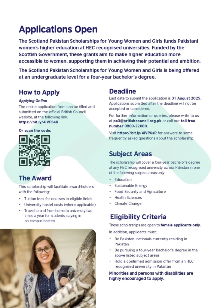 Scotland Pakistan Scholarships for Young Women and Girls 2025