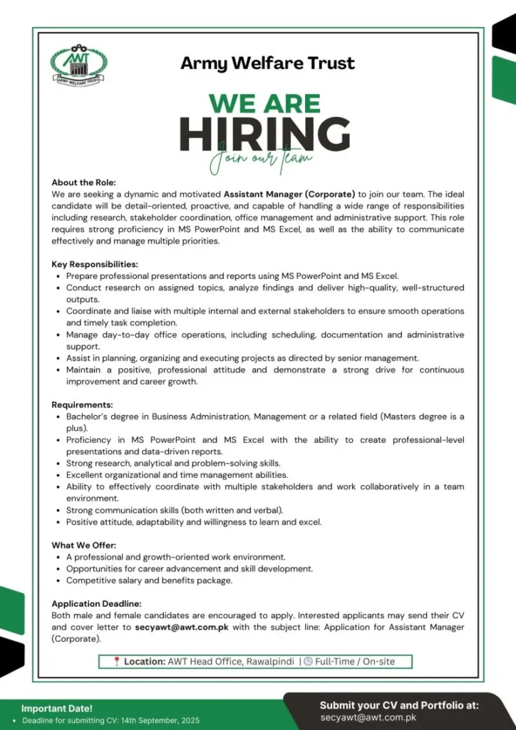 Army Welfare Trust Rawalpindi Jobs 2025
