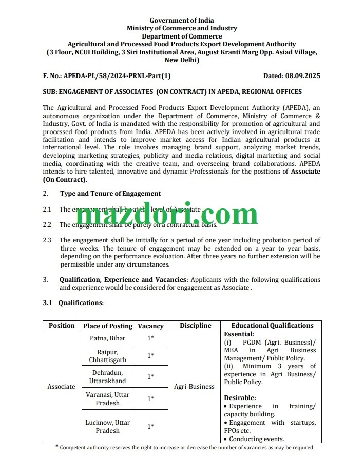 Agriculture Associate Jobs 2025 in APEDA India