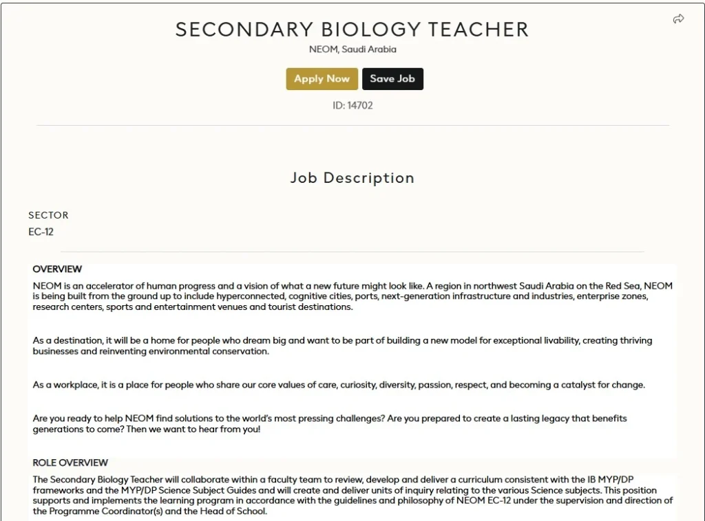 Secondary Biology Teacher Jobs 2025 in Saudi Arabia