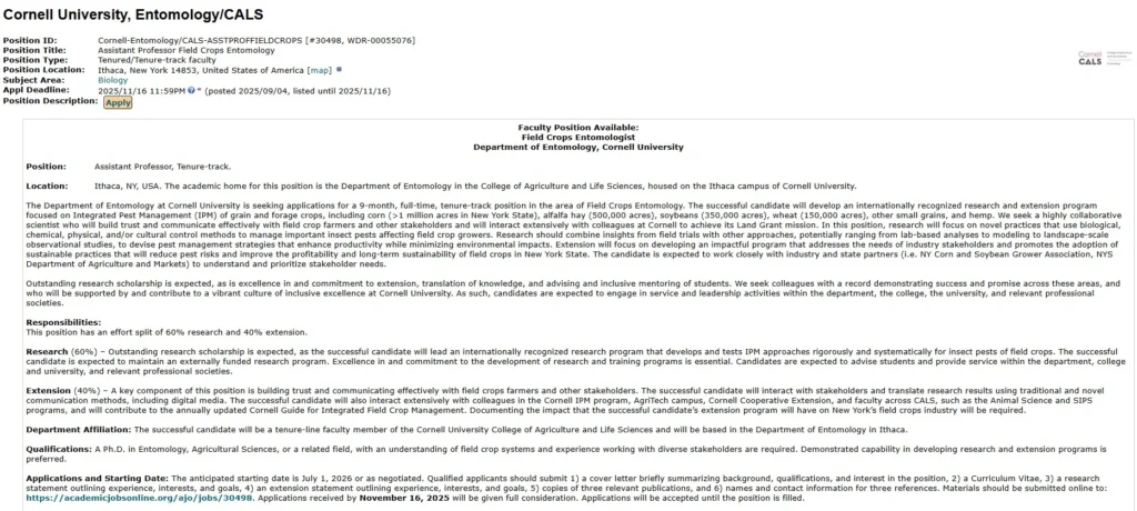 Field Crops Entomologist at Cornell University