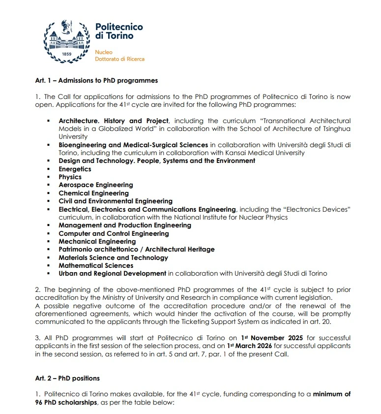 PhD Programmes in Italy 2025