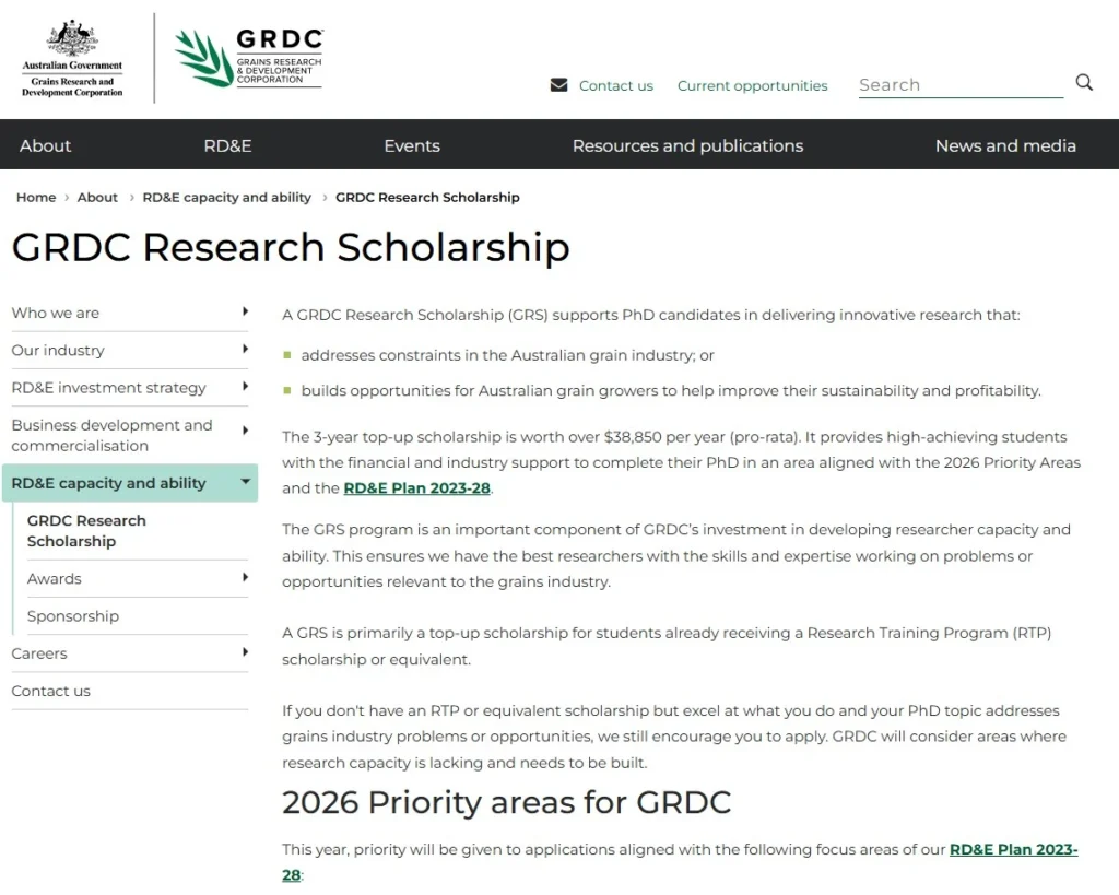GRDC Research Scholarship 2025 in Australia