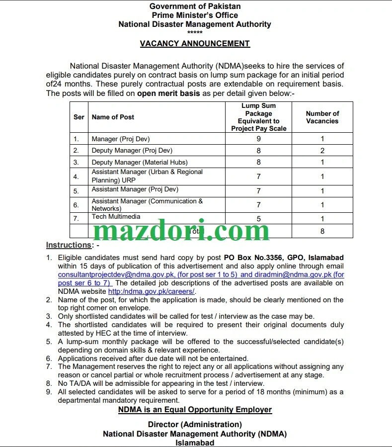 NDMA Latest Careers 2025