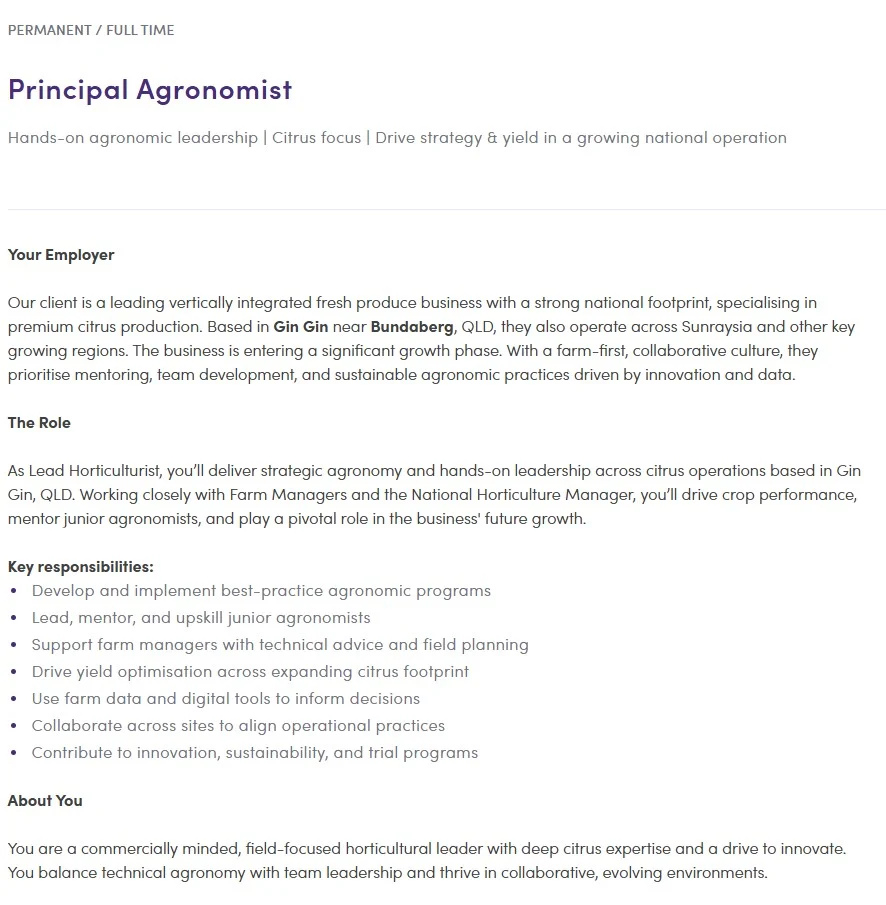 Principal Agronomist Jobs 2025 in Australia