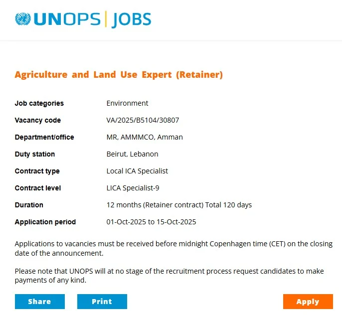 Agriculture and Land Use Expert at UNOPS Jobs 2025
