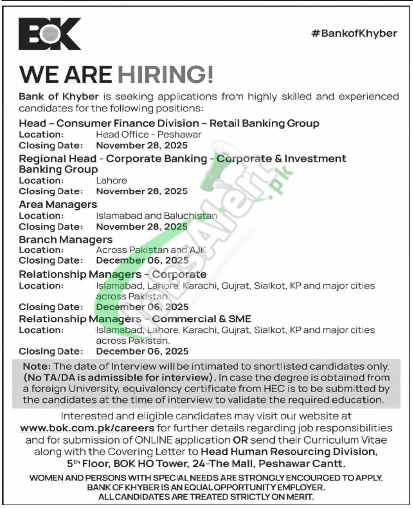 Bank of Khyber Jobs 2025