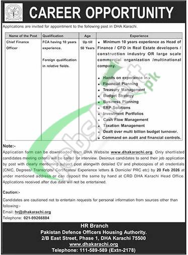 Defence Officers Housing Authority Karachi Jobs