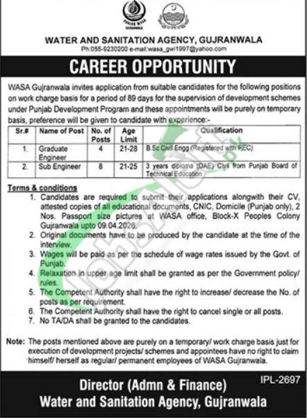 Water and Sanitation Agency Gujranwala Jobs